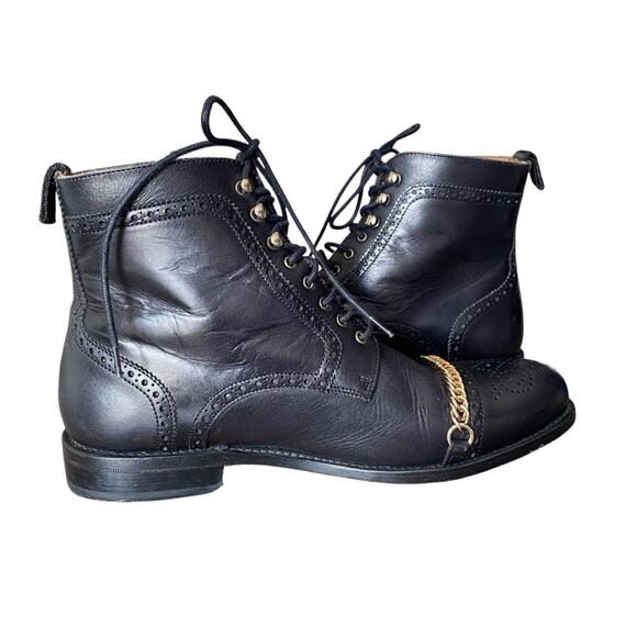 Taft Grail Mens Black Leather Lace Up Chain Boots size 41 US 8 - Picture 8 of 13